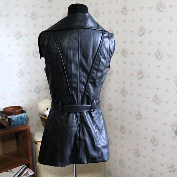 BEBE Black Pleather Belted Vest, XS - Picture 3 of 8